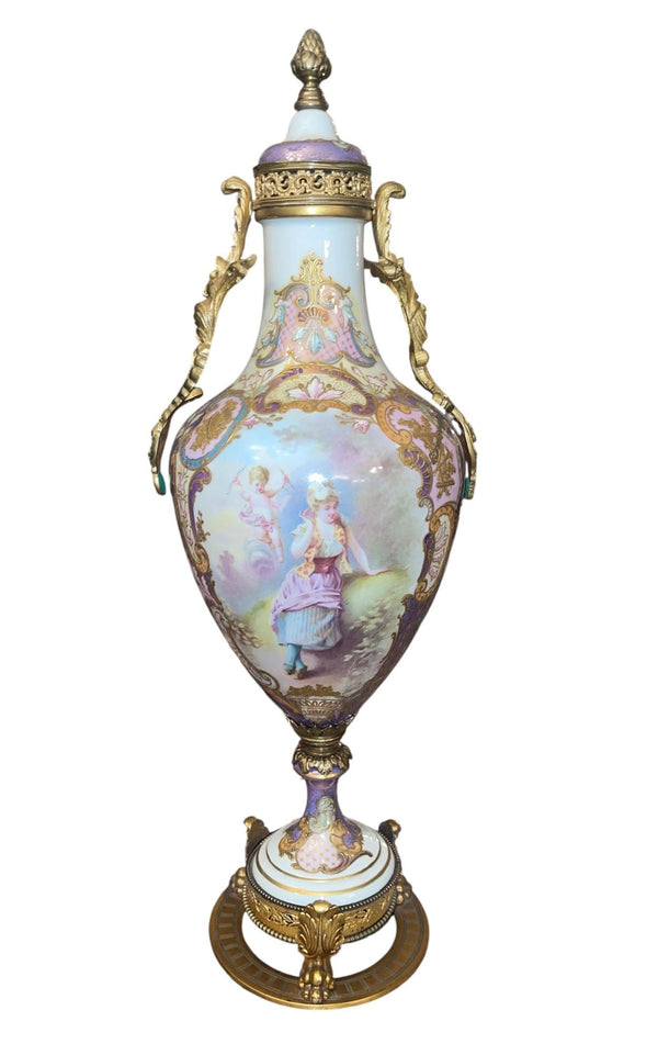 Antique 19th Century French Sevres Porcelain & Bronze Vase. Signed Maxant.