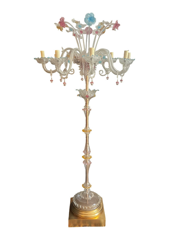 Venetian Murano Glass Floral Floor Lamp, Multicolor, Italy, 1950's.
