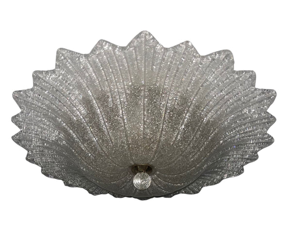 Italian Clear Murano Glass Graniglia Technique Flush Mount, 1980's.