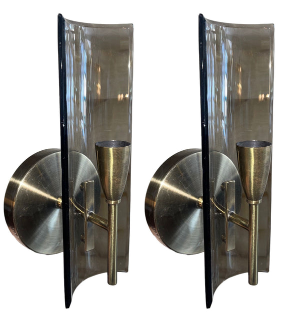 Pair of Cristal Arte Smoky Glass Italian Sconces, 1960's.