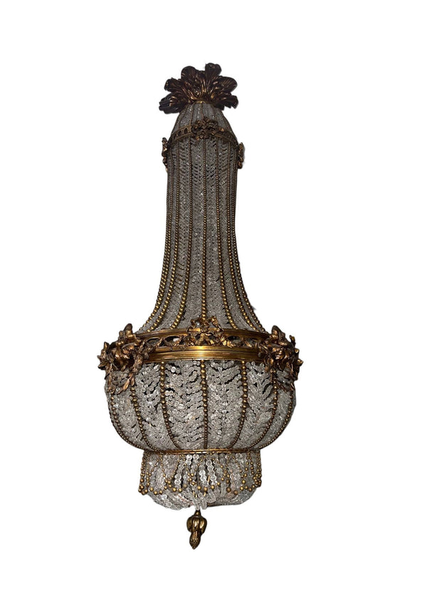 19th Century French Bronze and Beaded Chandelier