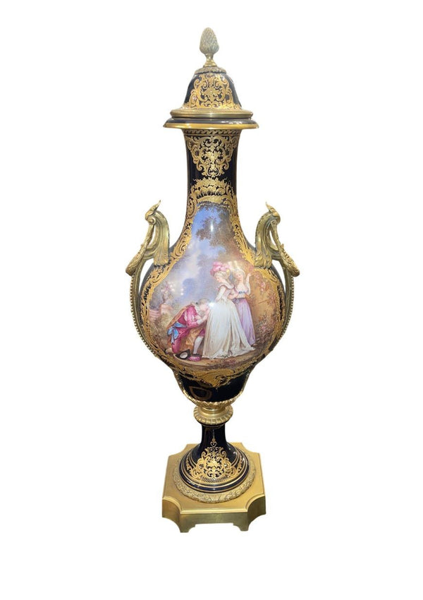 Monumental 19th Century Sèvres Porcelain Lidded Urn with Gilt Bronze Mounts