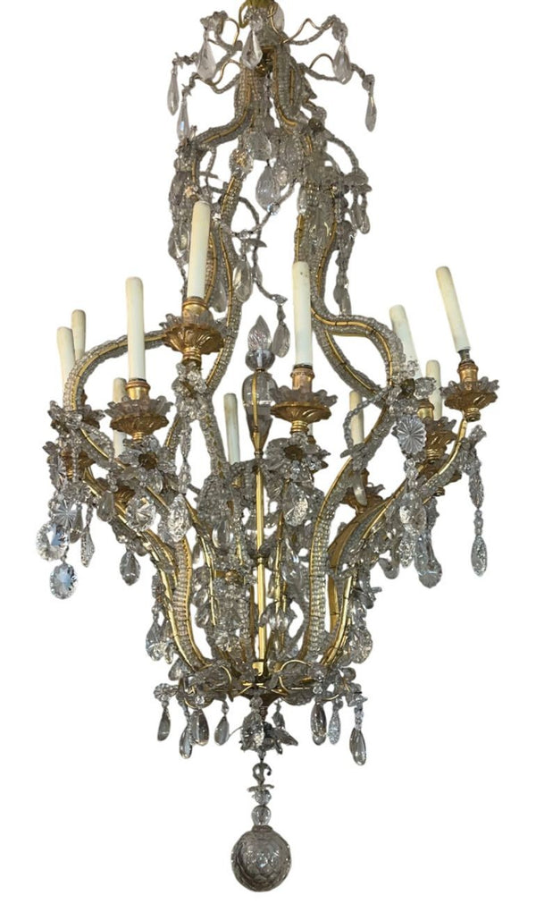 Mid-20th Century French Maison Baguès Crystal and Gilt Iron Chandelier