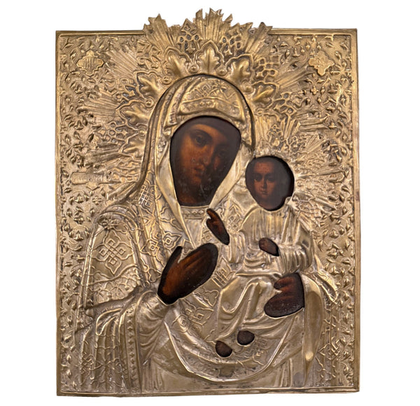 Russian Oklad Icon of the Tikhvin Mother of God. Late 19th Century.