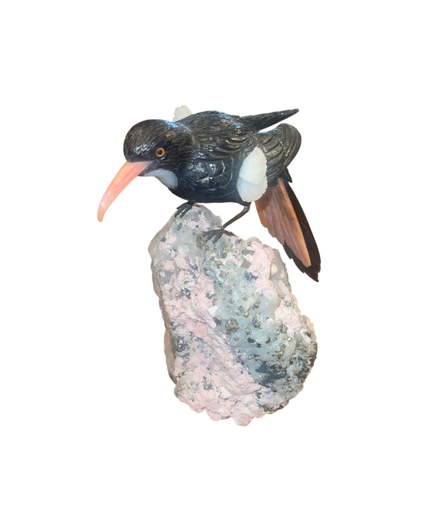 Idar-Oberstein Gemstone Oriole on Quartz Base Sculpture. Germany, 20th Century.