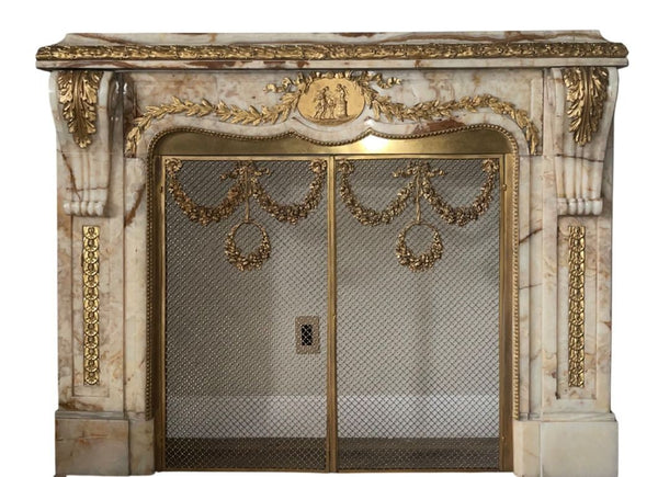 19th Century French Louis XV–Style Onyx & Dore Bronze Fireplace Mantle