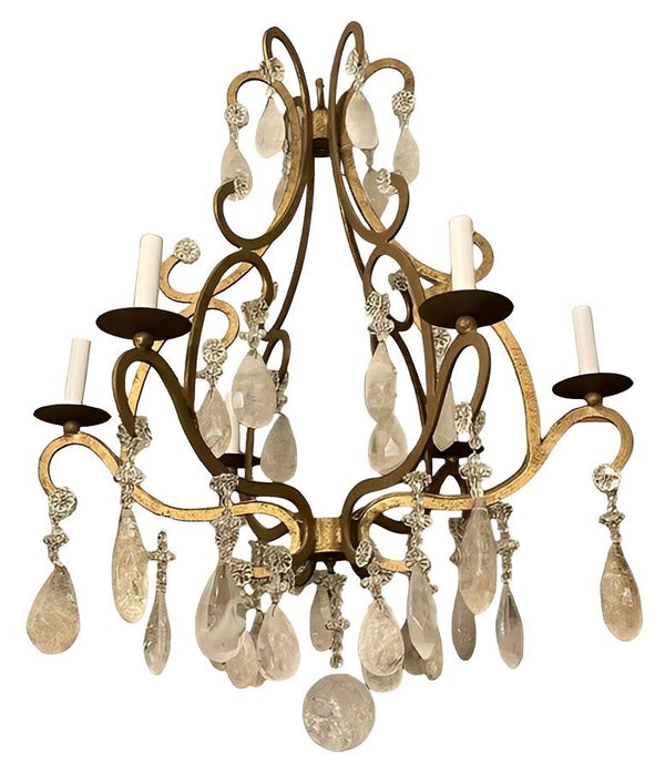 Italian Wrought Iron and Rock Crystal Chandelier. 1950's.