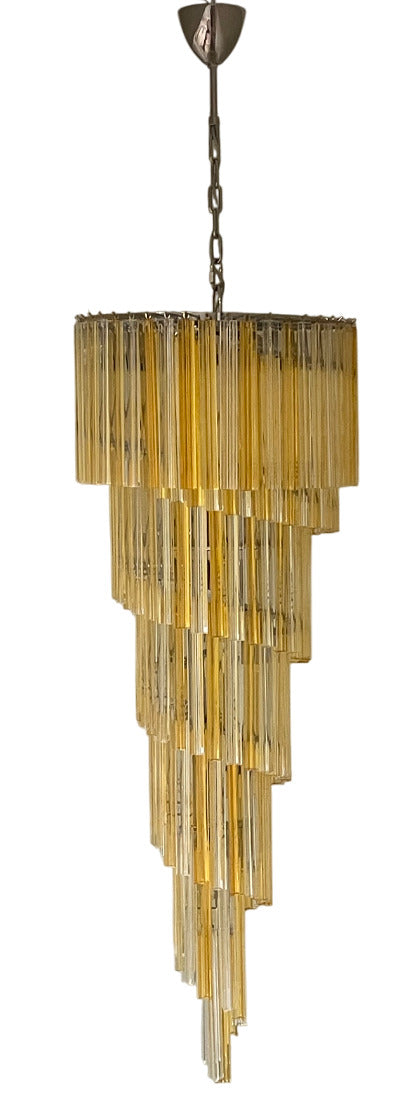 Mid-20th Century Italian Spiral Chandelier with Amber & Clear Venini Glass
