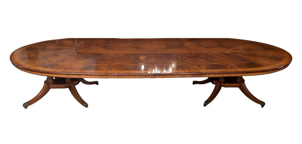 English Regency Mahogany & Satinwood Extendable Dining Table. 1960's.
