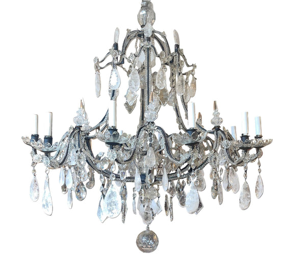 Venetian Wrought Iron, Rock Crystal & Cut Glass Chandelier, Early 20th Century