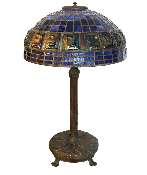 Tiffany Studios Blue Geometric Turtleback Table Lamp. U.S.A. 1910's.