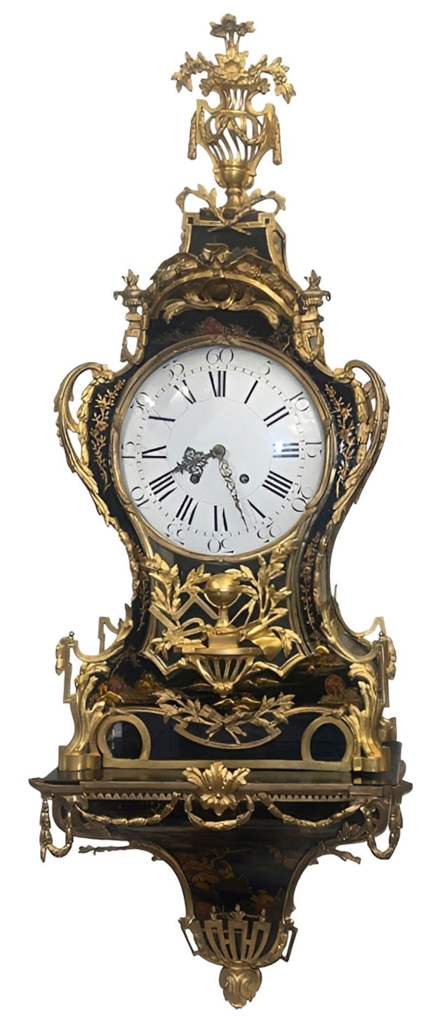 Monumental Early 19th Century French Chinoiserie Wall Clock with Bracket