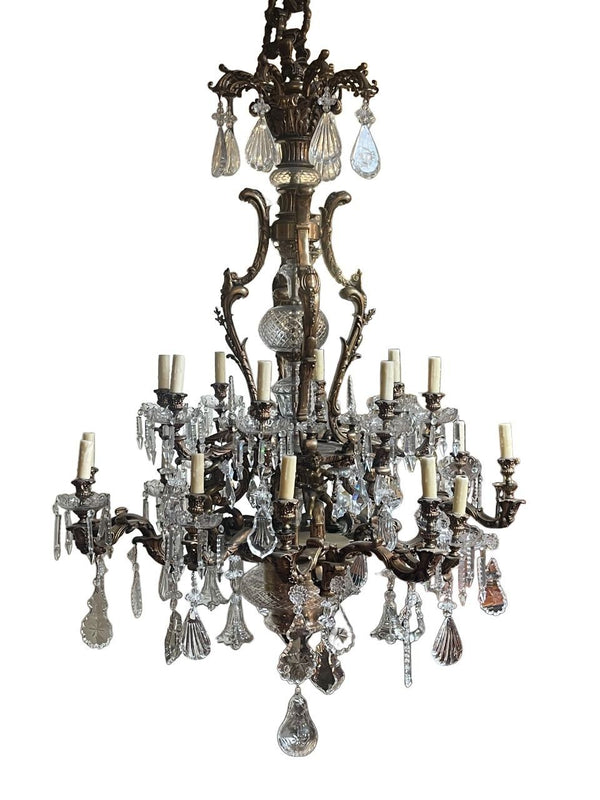 Monumental 19th Century French Solid Bronze Chandelier with Baccarat Glass