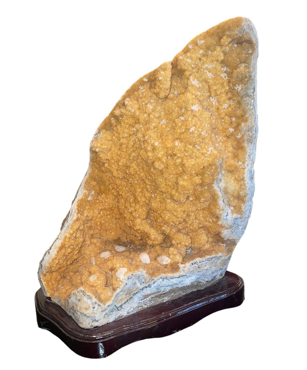 Large Natural Citrine Quartz Crystal Specimen on Wooden Base-Brazil 20th Century