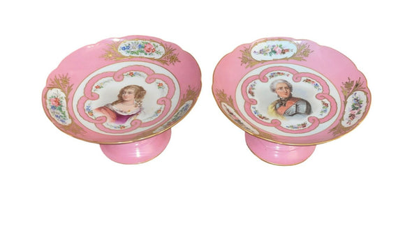 Pair of 19th Century Sevres Porcelain Portrait Compotes