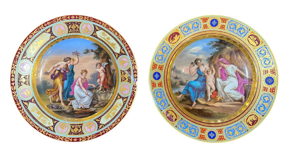 Pair of 19th Century Royal Vienna Hand-Painted Porcelain Plates