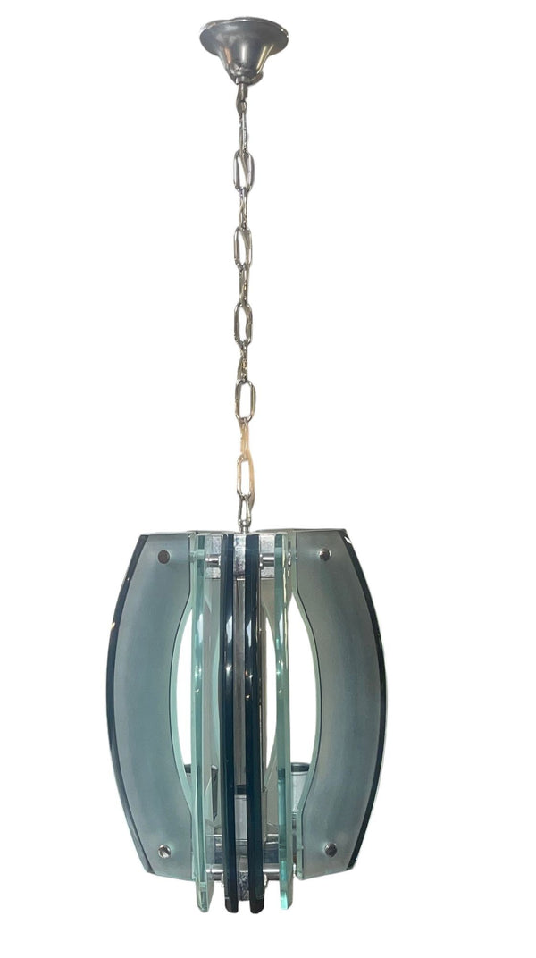 Fontana Arte Attributed Smoky & Frosted Glass Pendant, Italy, 1960's.