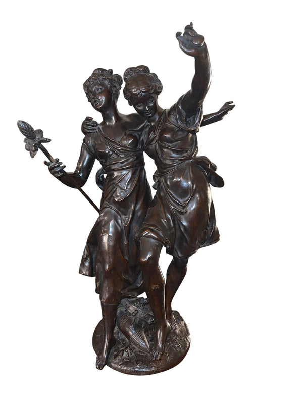 H. Dumaige Bronze Sculpture of Two Dancing Women. Late 19th Century, France.