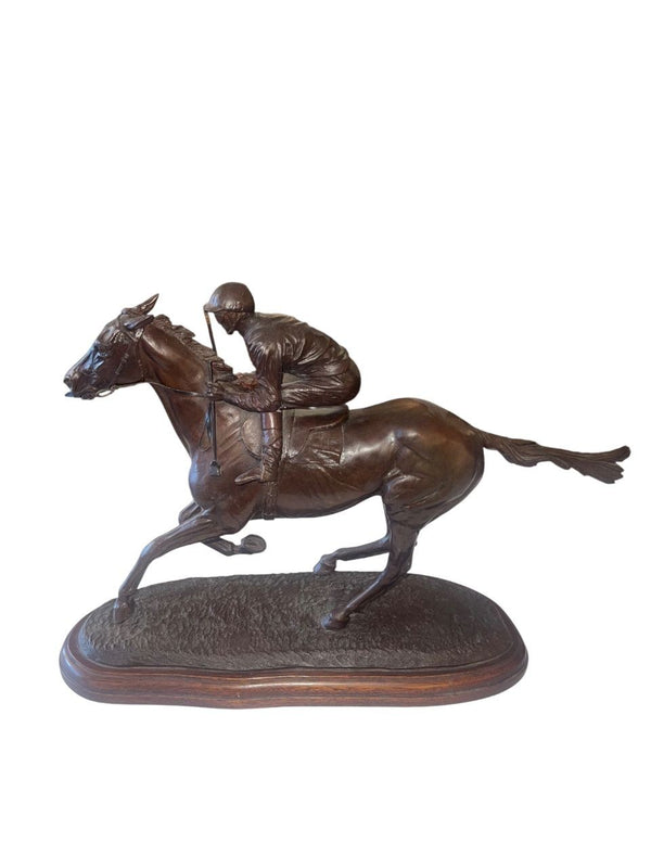 English Bronze Racehorse Sculpture Signed by Gill Parker 1984.
