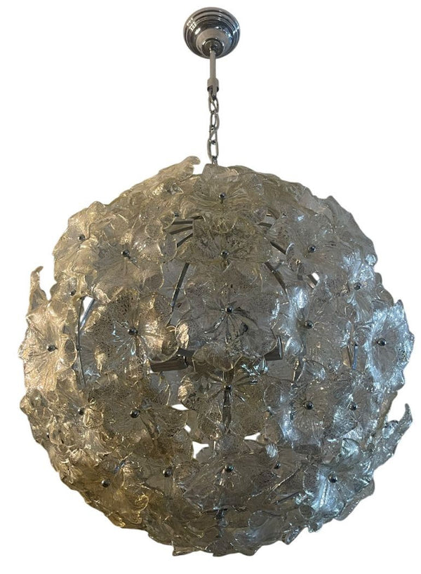Mid-20th Century Italian Murano Glass "White Gold Lotus" Chandelier