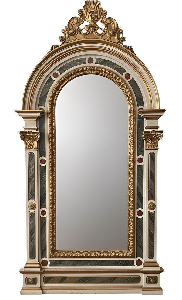 Monumental Late 18th C. Italian Venetian Mirror w/ Faux Marble & Carved Giltwood