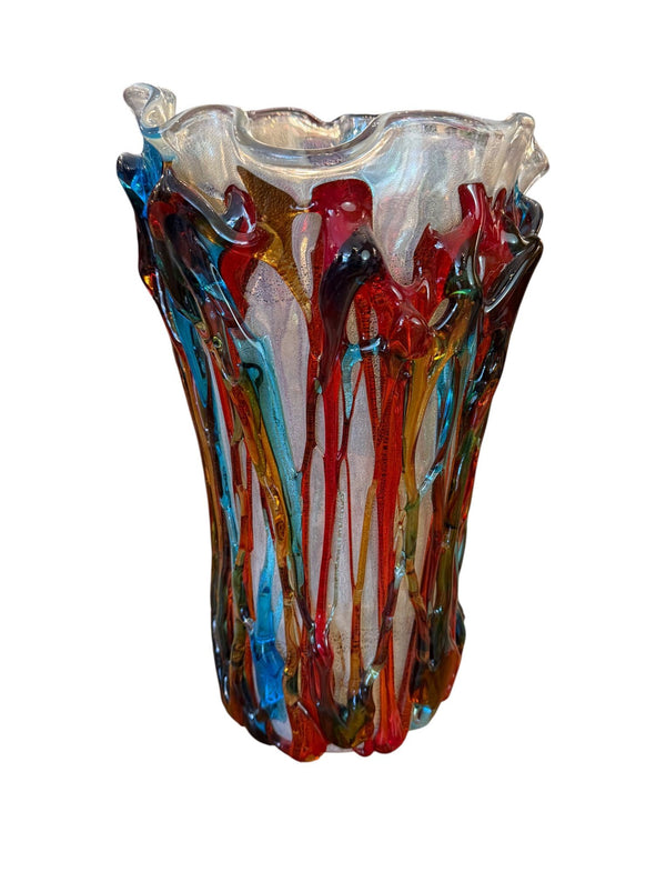 Large Murano Polychrome Glass Vase Attributed to Barovier e Toso. Italy, 1960's.