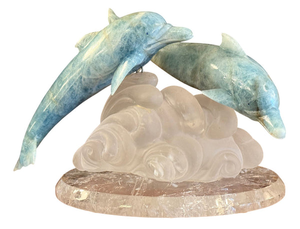 Manfred Wild Aquamarine & Rock Crystal Dolphin Sculpture, Germany, Late 20th C.