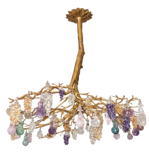 Pegaso Gallery Design “Tree of Life” Chandelier with Semi-Precious Stone Fruits