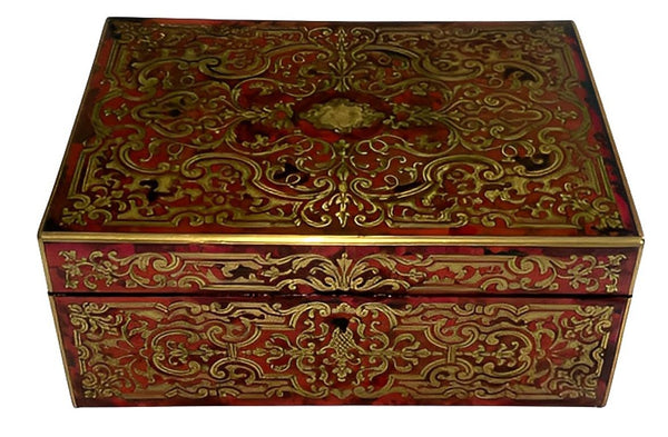 French Mid-19th Century Boulle Jewelry Box with Mirror and Perfume Bottle.