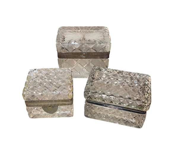 Set of Three Baccarat Cut Crystal Jewelry Boxes, Late 19th Century.