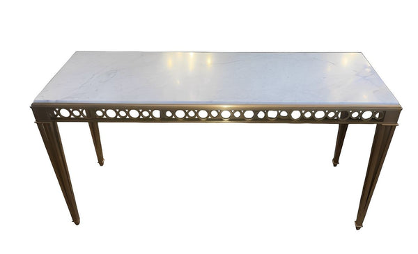 Paul M. Jones Neoclassical Style Bronze & White Marble Console Table, USA, 1960s