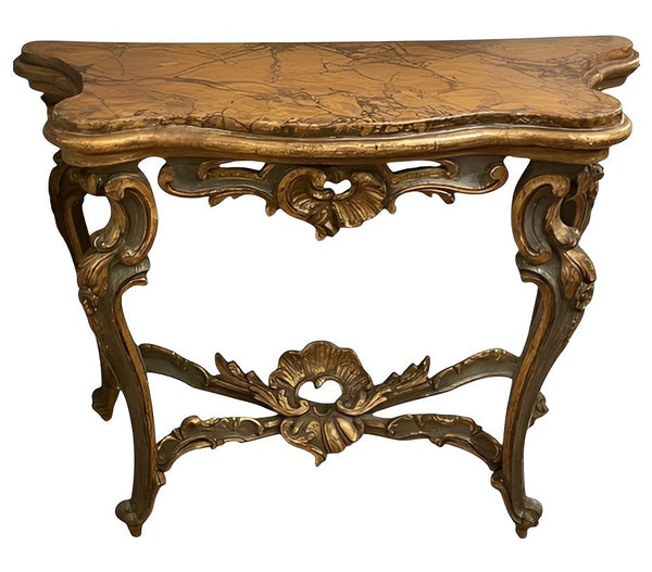 Italian Early 18th Century Giltwood Console with Faux Marble Top