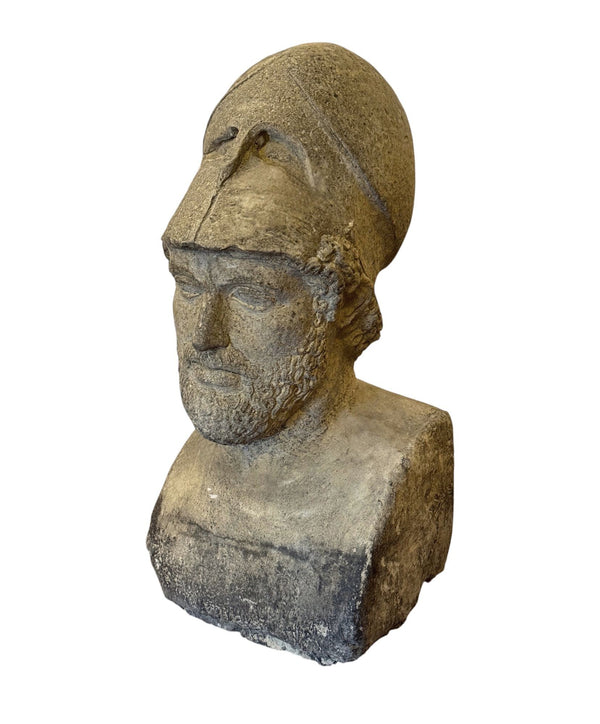 Carved Stone Bust of Pericles with Corinthian Helmet. Italy, 20th Century.