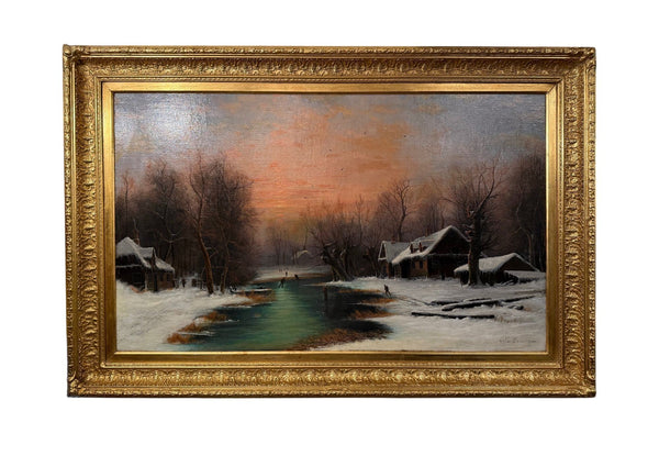 Nils Hans Christiansen Winter Landscape Painting. Denmark, Early 20th Century.