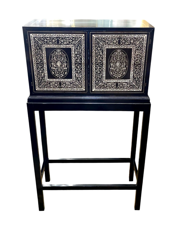 19th Century Italian Ebonized Cabinet with Inlaid Fitted Interior
