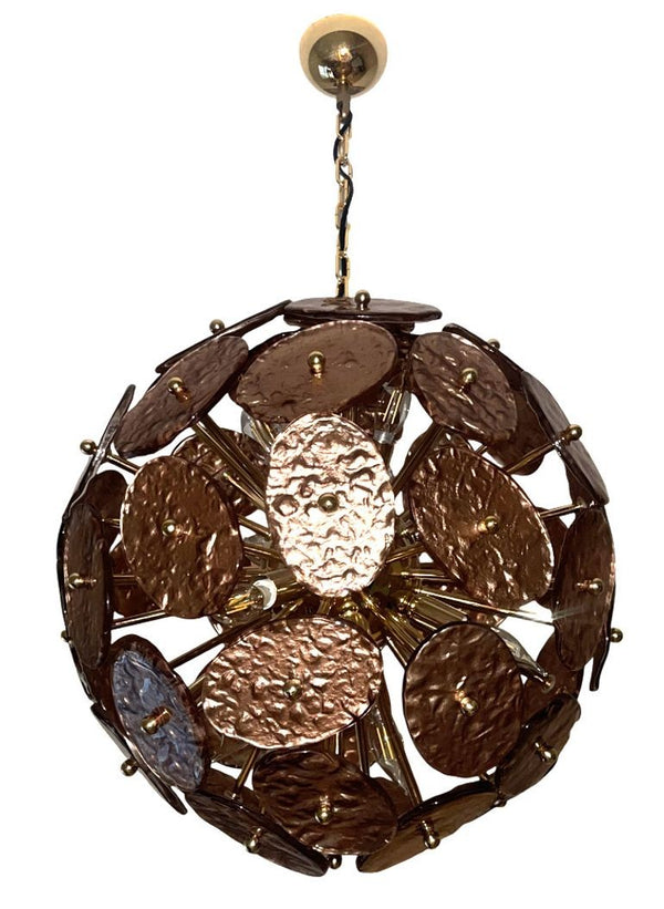 Galattico Sputnik Chandelier with Copper Murano Glass Discs. Italy, 1980's.