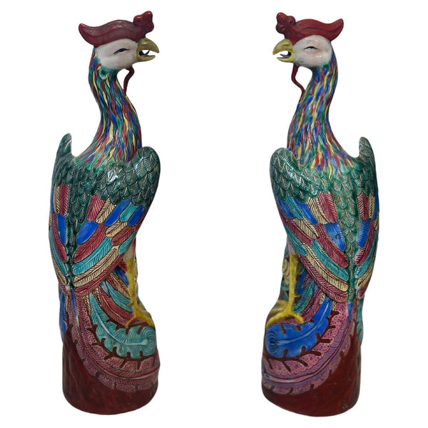 Pair of Chinese Fenghuang Porcelain Sculptures