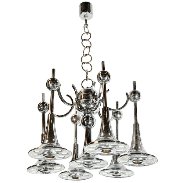 Vintage Italian Chandelier w/ Chrome & Murano Glass by Sciolari