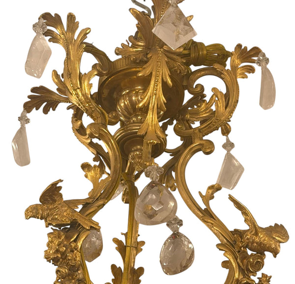 French 1880s Louis XVI 42-Light Dore Bronze & Rock Crystal Chandelier Signed B.R