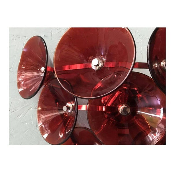 Set of Five Red Murano Glass Sconces Designed by Vistosi, Italy, 1980's.