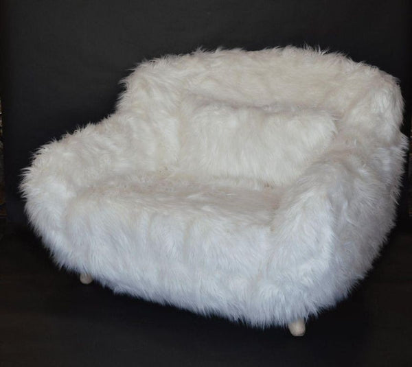 Pair of Soft White Oversized Faux-Fur Arm Chairs