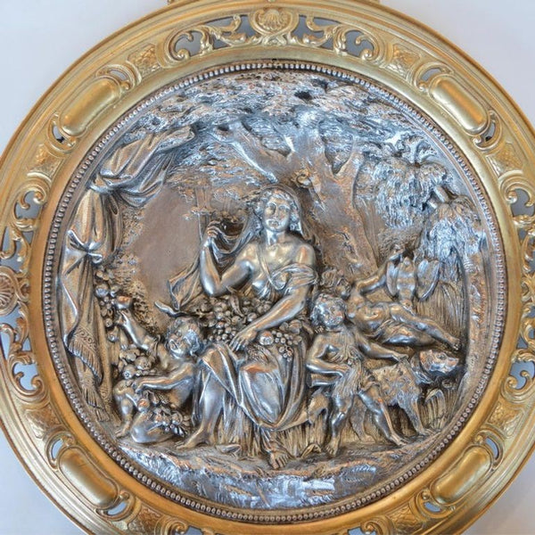 Pair of Italian Deep Relief Figural Metal Wall Plaques, Late 19th Century.