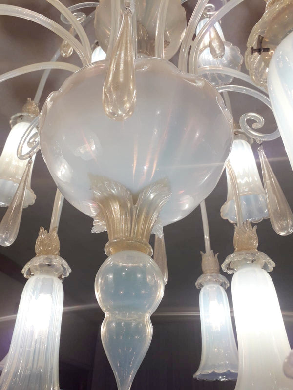 Vintage Italian Opaline Murano Glass Chandelier, c. 1950's