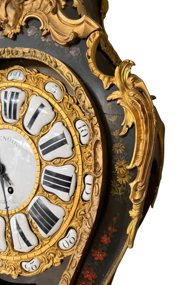 18th Century French Louis XV Lenoir à Paris Floral Cartel Clock & Bracket