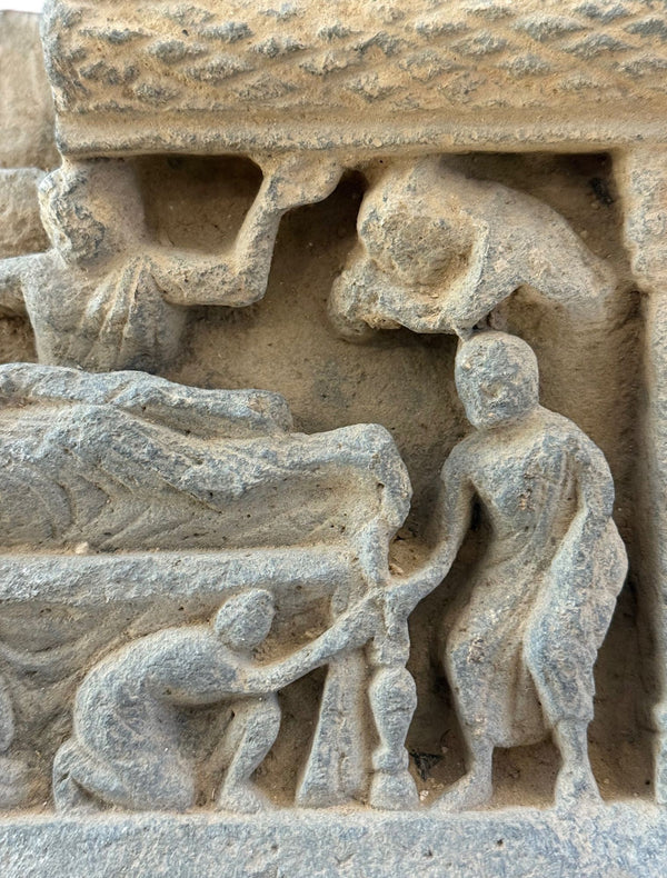 Ancient Gandharan Schist Parinirvana Relief, 2nd–4th Century AD