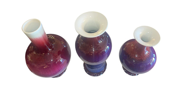 20th Century Set of Three Chinese Flambé Glazed Porcelain Vases