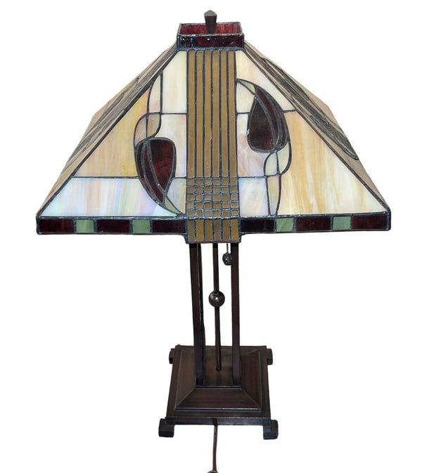 Pair Arts & Crafts Style Metal & Glass Table Lamps. U.S.A. Late 20th Century.