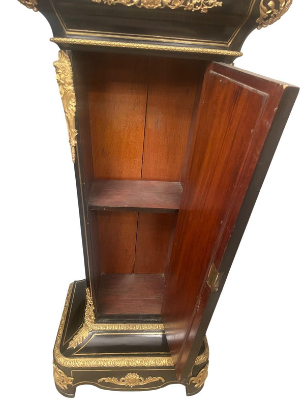 Similar Pair 19th C. Napoleon III Ebonized Pedestals with Hardstone & Bronze.