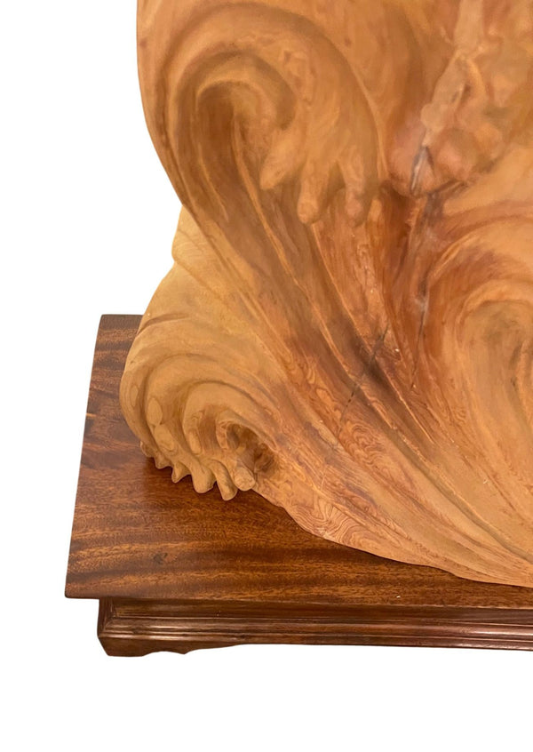 Large 20th Century Vietnamese Nhất Long Vờn Ngọc Dragon Pearl Wood Sculpture
