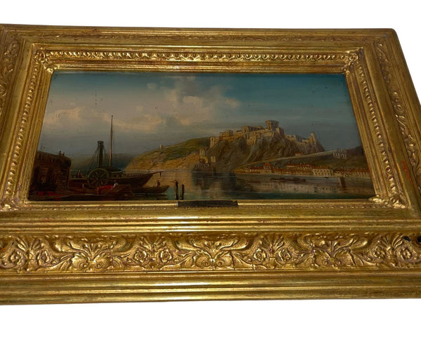 Late 19th Century Pair of European Castle Landscape Paintings by M. Day